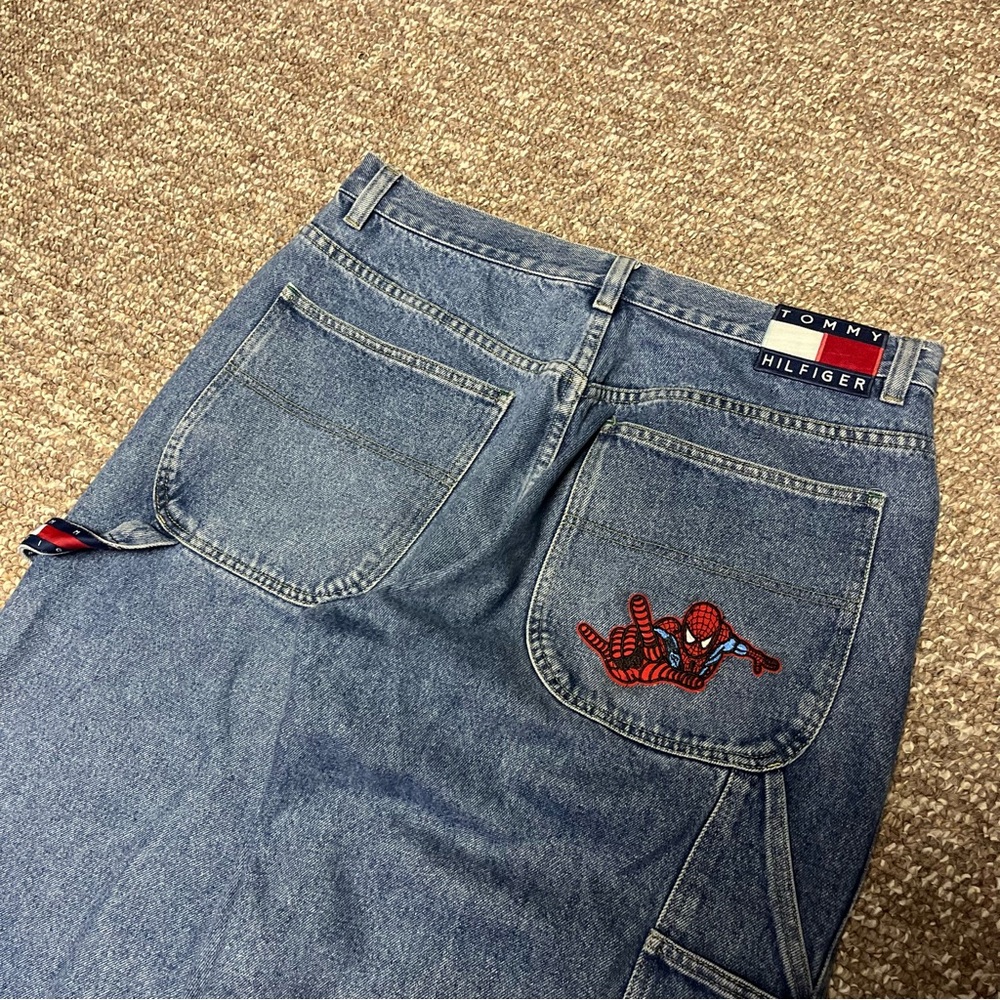 CRAZY Spider-Man 2 x Tommy Hilfiger Baggy Wide Leg Carpenter Denim Jeans - 34x34